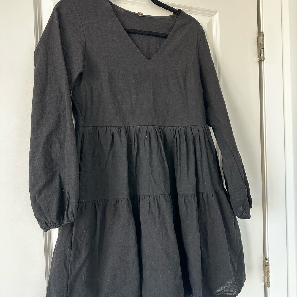 Black Babydoll Mini Ruffle Dress - Picture 2 of 2